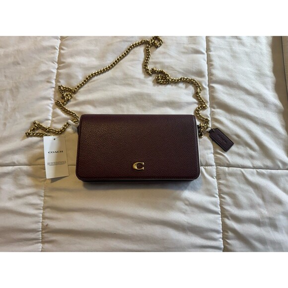 Coach Mila Crossbody Bag Polished Pebble Leather Merlot Gold Chain New with Tags - Picture 6 of 15